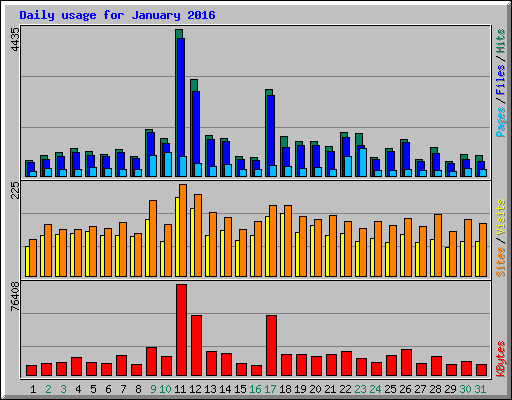 Daily usage for January 2016